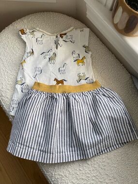 Horse Print Top & Coordinating Striped Skirt Set